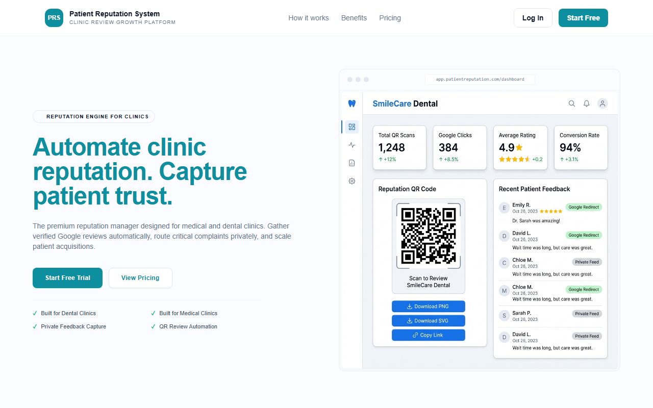 Patient Reputation System dashboard preview